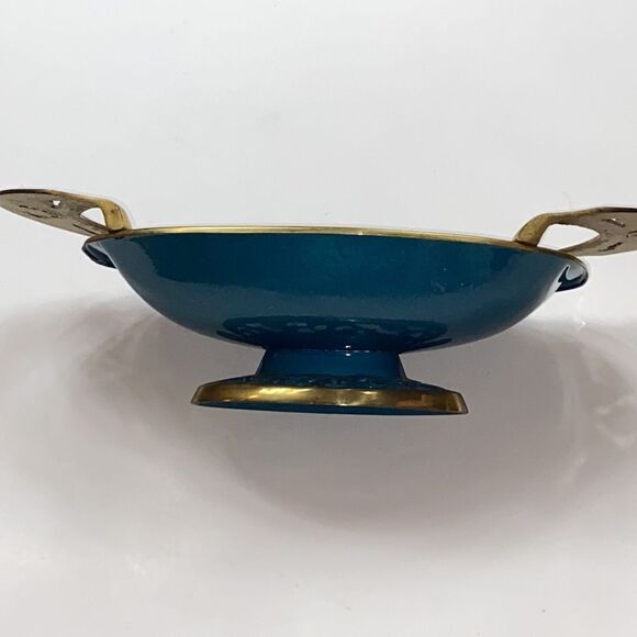 Vintage 1960 Enamel Judaica Teal Brass Fruit Bowl Display Plate Made In Israel - Picture 9 of 10